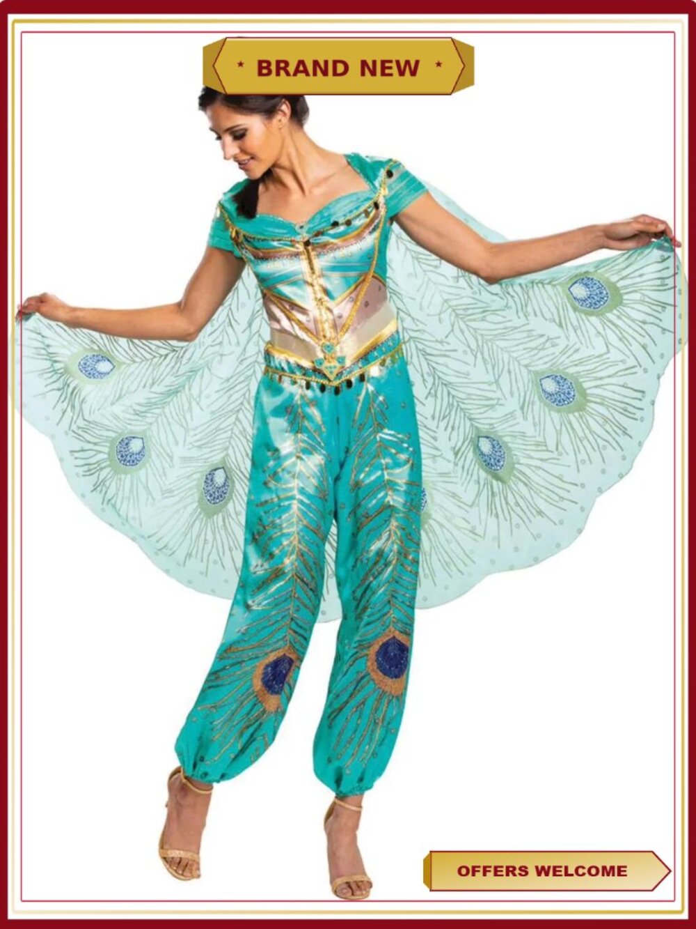 Women's Jasmine Deluxe Costume Jumpsuit Cape Large Disney